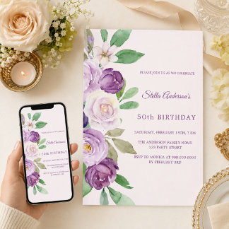 Rosa lila Blumen Geburtstag Einladung