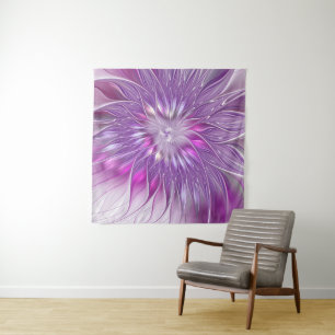 Rosa lila Blumen-Passion-Abstrakt-Fraktal-Kunst Wandteppich