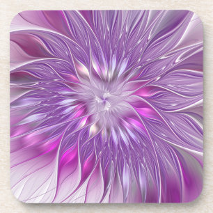 Rosa lila Blumen-Passion-Abstrakte-Fraktal-Kunst Getränkeuntersetzer