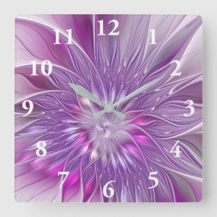 Rosa lila Blumen-Passion-Abstrakte-Fraktal-Kunst Quadratische Wanduhr