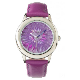 Rosa lila Blumen-Passion-Abstraktes Fraktal-Kunstw Armbanduhr