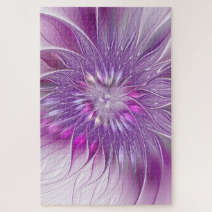 Rosa lila Blumen-Passion-Abstraktes Fraktal-Kunstw Puzzle