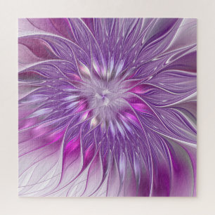 Rosa lila Blumen-Passion-Abstraktes Fraktal-Kunstw Puzzle