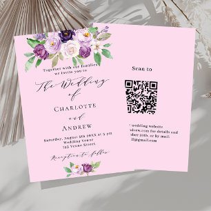Rosa lila Blumen QR Details Antwort Luxus Hochzeit Einladung