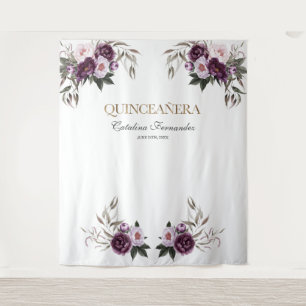 Rosa Lila Blumen Rose Gold QUINCEAÑERA Prop. Wandteppich