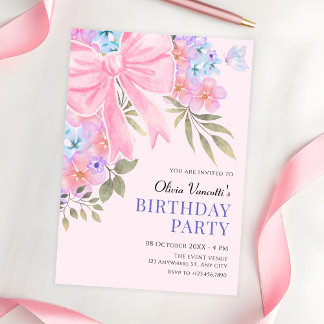 Rosa lila Blumenbogen Geburtstag Einladung