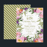 Rosa Lila Blumengrün Blätter 60. Geburtstag Karte<br><div class="desc">Rosa und lila Aquarellblüten und Salbei und Oliven-Grün-Blätter auf der 60. Geburtstagsfeier für Frauen. Die Rückseite dieser Karte hat olivgrüne und weiße Streifen. Kontaktieren Sie uns für Hilfe bei der Anpassung oder um passende Produkte anzufordern.</div>