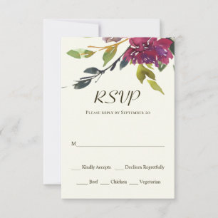 Rosa Lila Blumengrün Wasserfarben Hochzeit RSV RSVP Karte