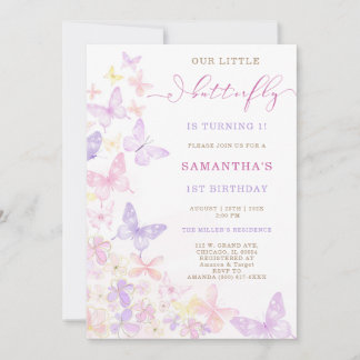 Rosa Lila Blumenschmetterlinge Geburtstag Einladung