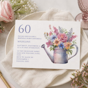 Rosa lila Blumenstrauß Landgarten 60. Geburtstag Einladung