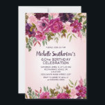 Rosa Lila Blüte 60. Geburtstag Einladung<br><div class="desc">Hübsche,  elegante,  rosa und lila Aquarellfarben,  florale und grüne Blätter 60. Geburtstagsfeier Einladung. Kontaktieren Sie mich,  um Hilfe bei der Anpassung zu erhalten,  oder um eine Abstimmung oder Koordination der Zazzle Produkte für Ihr Party zu erhalten.</div>