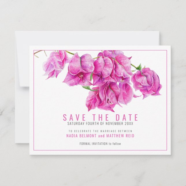 Rosa lila Bougainvillea Hochzeit Save The Date (Vorderseite)