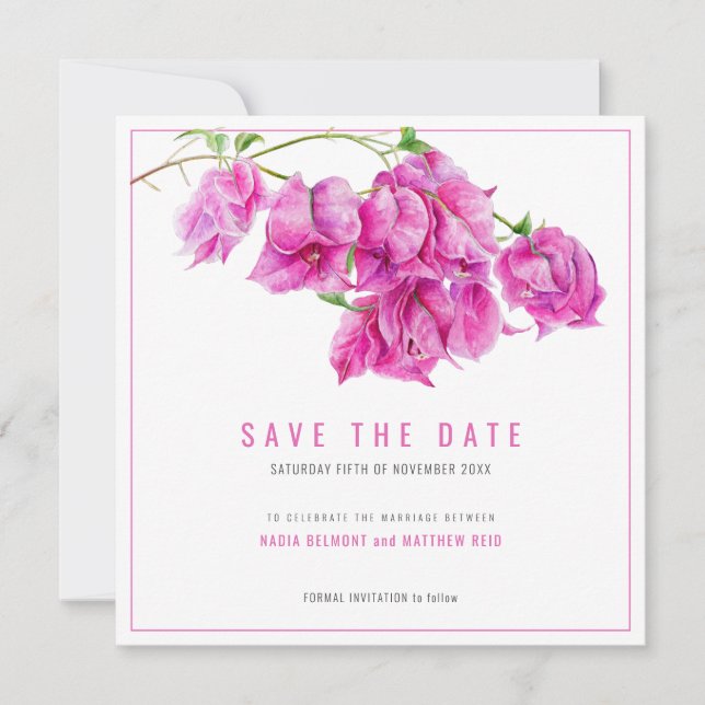 Rosa lila Bougainvillea Hochzeit Save The Date (Vorderseite)