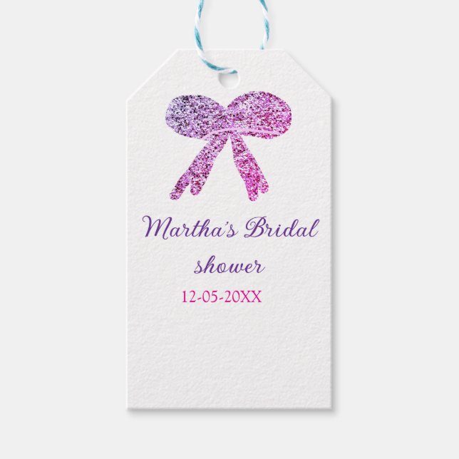 Rosa lila Bugfunkel Glitzer Brautparty Geschenkanhänger (Vorderseite)