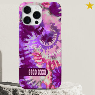 Rosa Lila Bunt Tiedye Individueller Name Retro iPhone 16 Pro Max Hülle