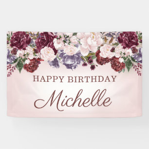 Rosa Lila Burgunderrot Vintage Floral Glücklicher  Banner