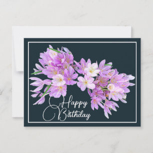 Rosa/Lila Crocus Grau Hintergrund Happy Birthday Postkarte