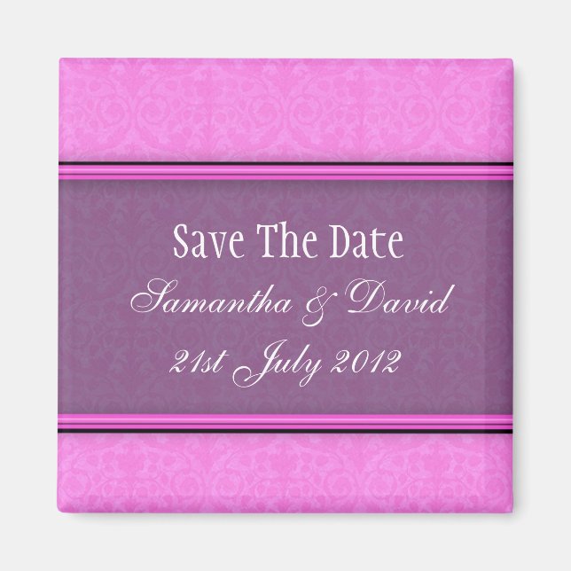 Rosa Lila Damask Monogram Save the Date Magnet (Vorne)