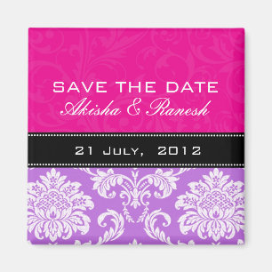 Rosa lila Damast-Save the Date Magnet