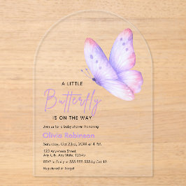 Rosa Lila Ein Kleiner Schmetterling Baby Shower Acryleinladungen