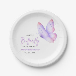 Rosa lila ein kleiner Schmetterling Baby Shower Pappteller