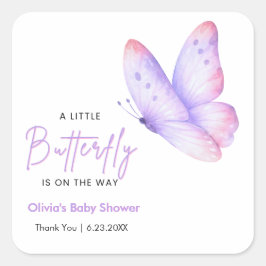 Rosa lila ein kleiner Schmetterling Baby Shower Quadratischer Aufkleber