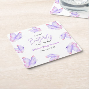 Rosa lila ein kleiner Schmetterling Baby Shower Rechteckiger Pappuntersetzer