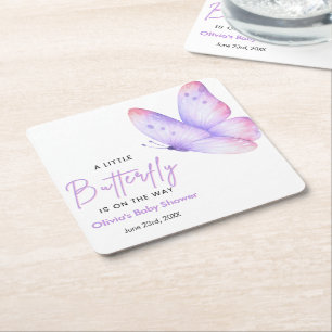 Rosa lila ein kleiner Schmetterling Baby Shower Rechteckiger Pappuntersetzer