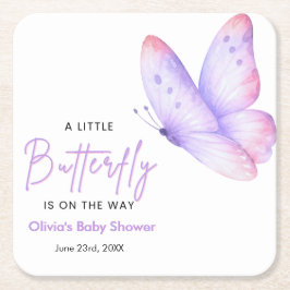 Rosa lila ein kleiner Schmetterling Baby Shower Rechteckiger Pappuntersetzer