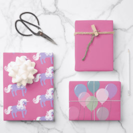 Rosa Lila Einhorn Geburtstag Geschenkpapier Set
