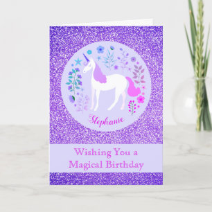 Rosa Lila Einhorn Glitzer Happy Birthday Karte