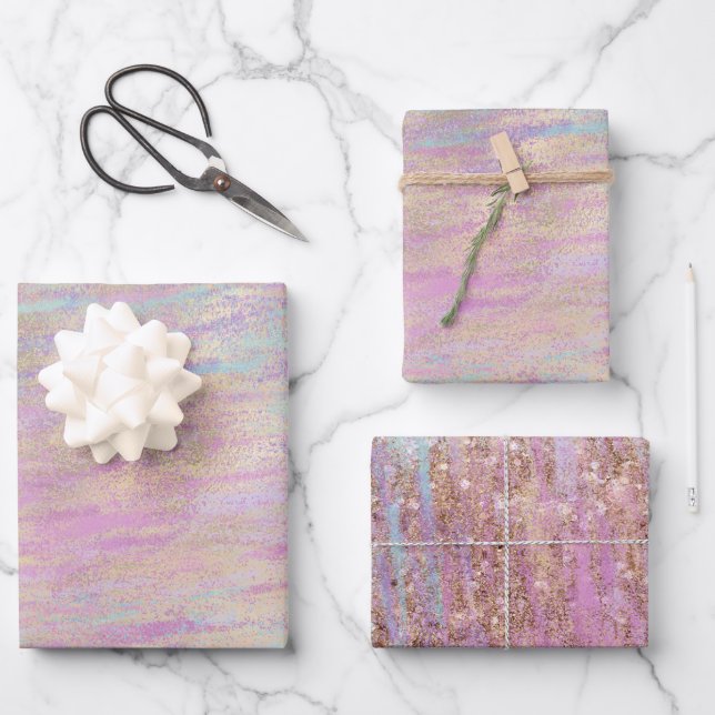 Rosa Lila Einhorn Sparkle Glitzy Gold Geschenkpapier Set (Vorderseite)