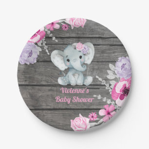 Rosa Lila Elefantenplatte 4 Babydusche, Geburtstag Pappteller