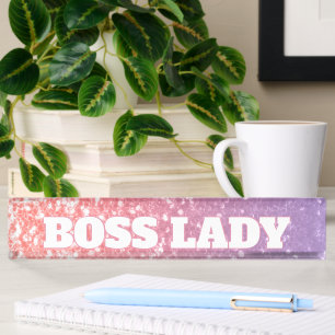 Rosa lila falsche Funken Glitter Boss Lady Namensplakette