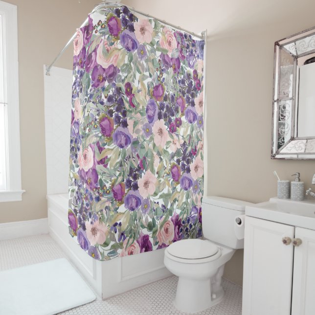Rosa Lila Farbe Grün der Blütenfarbe Duschvorhang (Beispiel)