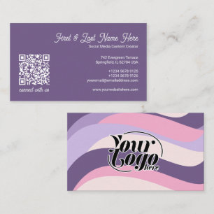 Rosa lila farbenfrohe Wellen Streifen QR-Code Visitenkarte