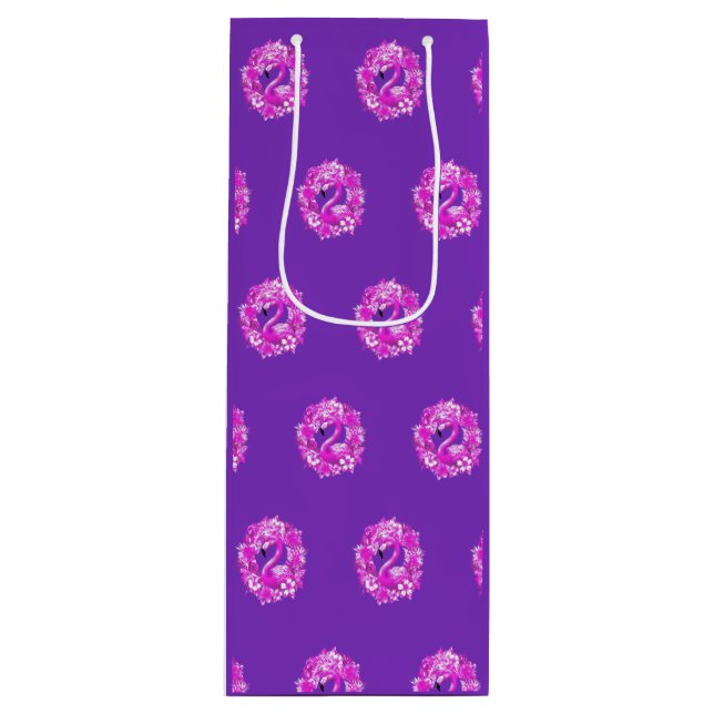 Rosa Lila Flamingo Tropical Island Geschenktüte Für Weinflaschen (Vorderseite)