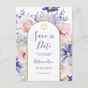 Rosa Lila Floral Bat Mitzvah Save the Date Postkarte