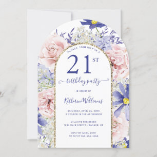 Rosa Lila Floral Gold Arch 21. Geburtstag Party Einladung