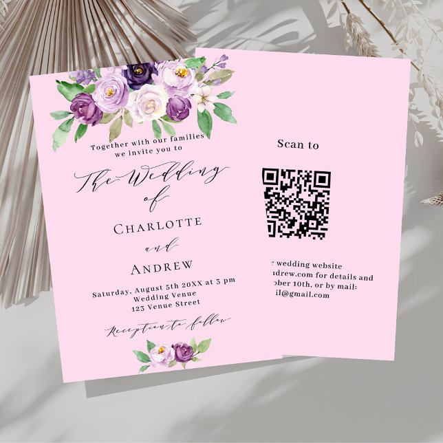Rosa lila Florale QR-Code Details UAWG Hochzeit Einladung (Von Creator hochgeladen)