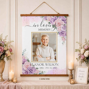 Rosa lila florales Funeral Gedenkbild Foto Wandteppich Mit Holzrahmen