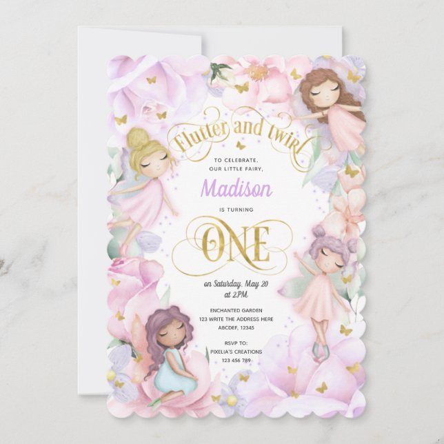 Rosa Lila Gartenmühle, verzauberter Wald Einladung (Vorderseite)