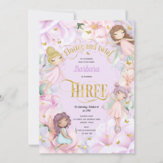 Rosa lila Gartenzauberfee, 3. Geburtstag Einladung