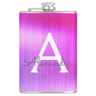 Rosa - lila gebürsteter Metallmonogramm-Name Flachmann