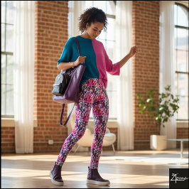 Rosa Lila Gefiltertes Gedrängtes Hunde Muster Leggings