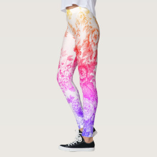Rosa Lila Gelb Vintage Blumen Toile Leggings