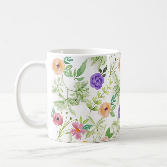 Rosa Lila Gelbe Blume Kaffeetasse (Links)