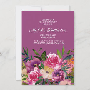 Rosa Lila Gelbe Florale 75. Geburtstagseinladung Einladung