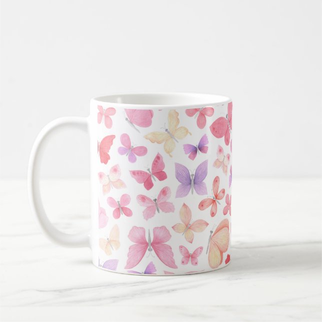 Rosa Lila Gelbe Schmetterlinge Kaffeetasse (Links)