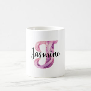 Rosa Lila gemütlicher Buchstabe J Name  Kaffeetasse